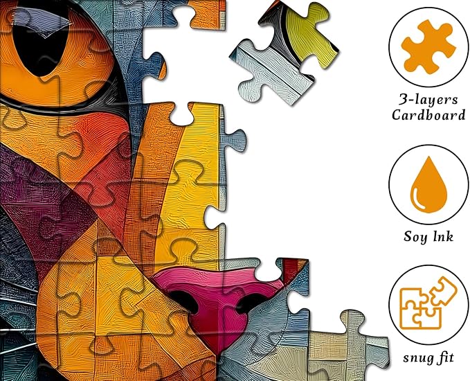 Colorful Abstract Cat Puzzles for Adults 1000 Pieces, Geometric Kitten Face Jigsaw Puzzle, Impossible Difficult Hard Challenge for Adults, Modern Home Wall Decor Art