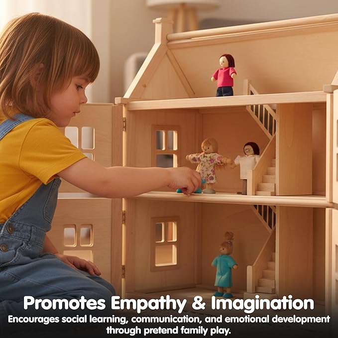 PlanToys® Family Wooden Dollhouse Figurine Set | 4 Poseable 1:12 Scale Mini Dolls (Parents & Kids) | Dollhouse Accessories for Pretend Play | Eco-Friendly Montessori Toy for Kids Ages 3+