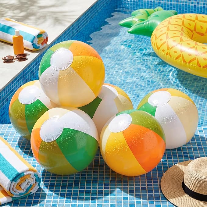 Realspring 12 Pcs Inflatable Beach Balls Kids Bulk Matcha Green Stripe Jumbo Big Beach Balls Pool Floating Toys for Adults Water Games Forest Hawaiian Birthday Summer Swimming Party Decor(12.5 Inch)