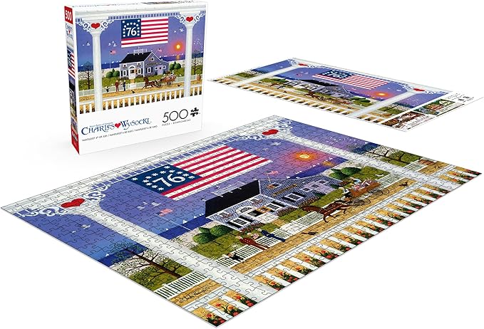 Buffalo Games Jigsaw Puzzles for Adults 500 Pieces - Charles Wysocki - Nantucket 4th of July - Hard Adult Puzzle with Reference Poster, Fun, Unique & Challenging for All Abilities, Large 21.25 x 15