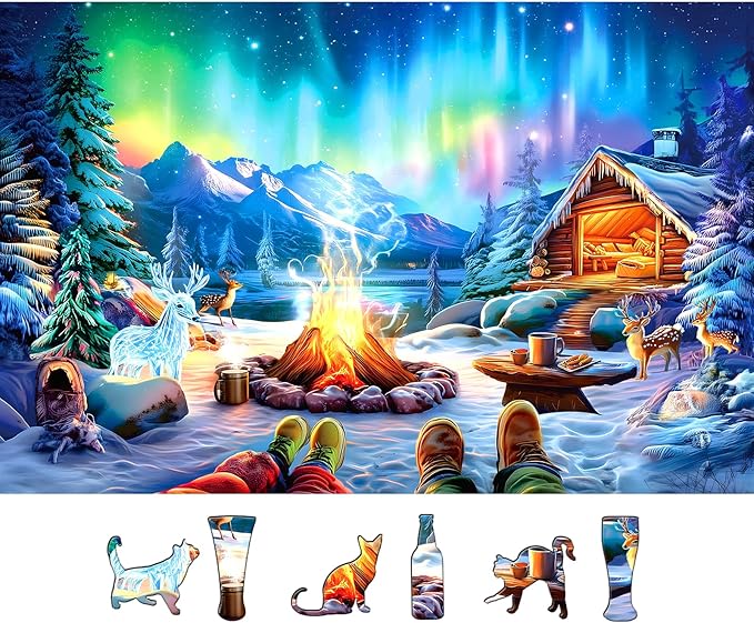 Aurora Winter Camp 500 Piece Puzzle for Adults, Fun Puzzles for Adults 500 Pieces with HD Print & Poster, 23" X 15" in Dust Free, for Gifts Halloween Christmas Family Games Lovers