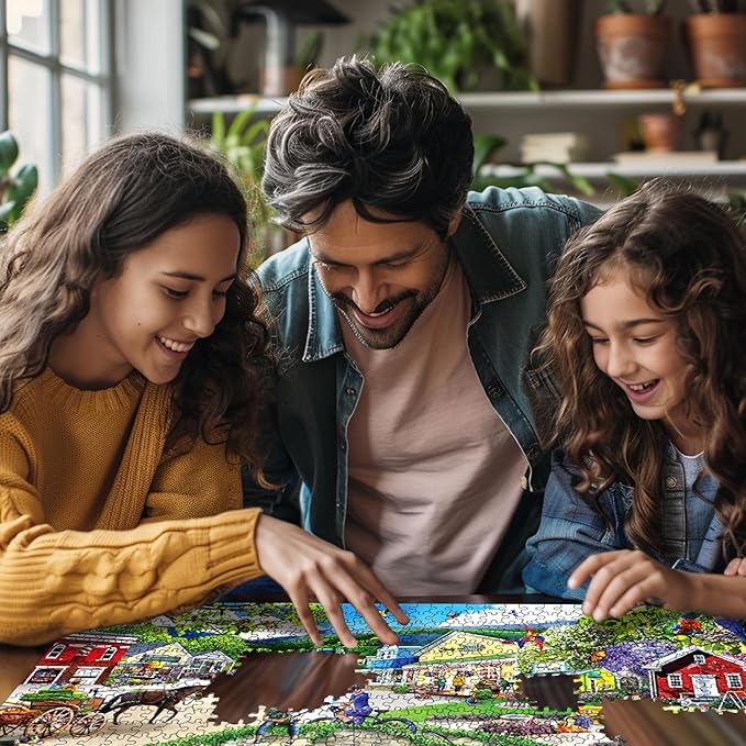 White Mountain 1000 Piece Jigsaw Puzzle Scenic Summer Village Puzzles with Large Pieces for Adults and Family 24"x30" - Captured Moments Seek & Find