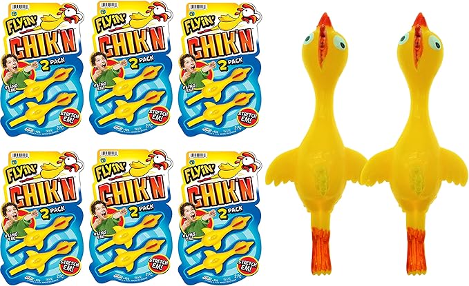 JA-RU Mini Rubber Chicken Slingshot Toy (6 Pack, 12 Chicken Flingers) – Finger Slingshot Toys for Kids, Funny Gag Gifts, Bulk Party Favors, Goodie Bag Stuffers & Classroom Prizes. 426-6p