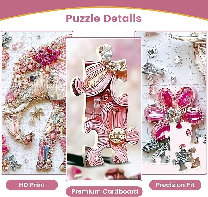500 Piece Puzzle for Adult,Colorful Crystal Flower Elephant Puzzle for Adult Seniors,Beautiful Diamond Art Jigsaw Puzzle,Difficult Unique Family Challenging Games Gift for Friends Men Women,20.5*15In