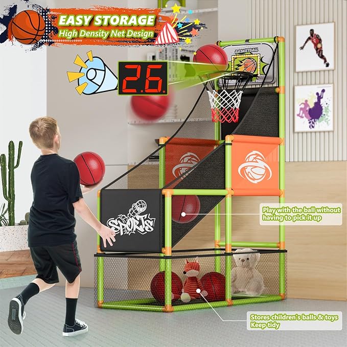 Arcade Basketball Game Set with Electronic Scoreboard&LED Light: Boy Toys Basketball Hoop Indoor Outdoor with 4 Balls & Air Pump Sports Carnival Games Christmas Birthday Gifts for Kids 3-12 Years Old