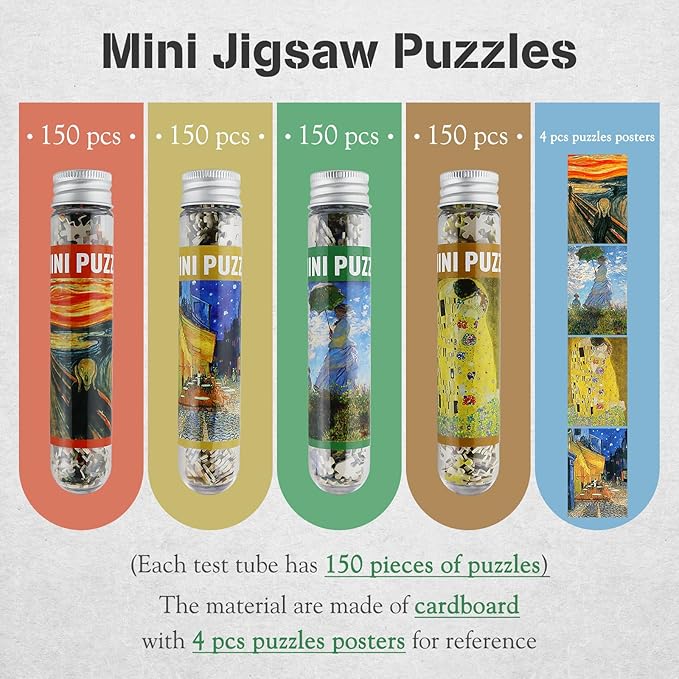 MISITU Small Jigsaw Puzzles for Adults Challenging Puzzles Small Puzzles Mini Jigsaw Puzzles Micro Puzzels 150 Pieces Tiny Puzzle Classical Art Puzzle Travel Puzzle 6 x 4 inch, 4 Packs