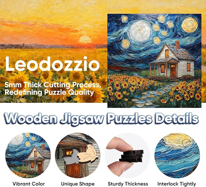 Leodozzio Wooden Puzzles for Adults 500 Pieces, Starlight House Jigsaw Puzzles, 5MM Thick Unique Shaped Animal Wooden Puzzle, Perfect Choice for Gifts, Wall Art Room & Artistic Home Decor, 15.9"x15.9"