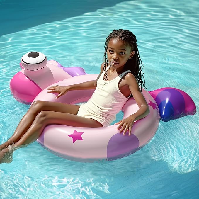 Pool Wave Kids Swim Ring Pool Floats, Girls Unicorn Inflatable Swimming Tube Floaties, Toddler Outdoor Water Floating Toy for Beach Lake, Summer Party Gift for 3 4 5 6 7 8 Year Old Children Teen