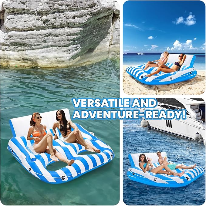 Inflatable Pool Lounger Float for Adults, Large Pool Floats Chair Lounge with Handles and Cup Phone Holder, Water Float Tanning Pool Party Toys for Outdoor, Beach, Swimming Pool, Lake, River