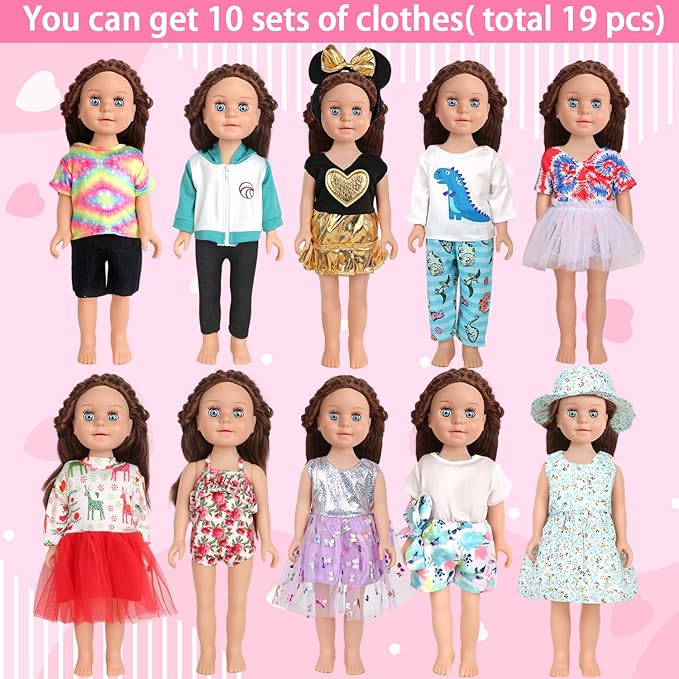 10 Sets of 18 Inch American Doll Clothes, Including 10 of Doll Clothing Dress Outfits for American Dolls, Birthday Gifts for Kids