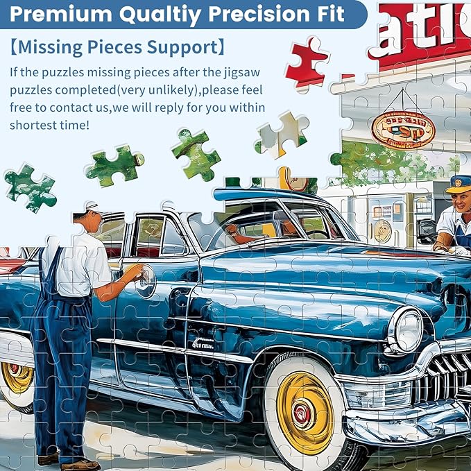 500 Pieces Jigsaw Puzzles for Adults, Gas Station Puzzle for Adults Seniors, Retro Style Puzzle 500 Pieces, Gift for Birthday, Home Decor, Fun for Family Entertainment(20.5 * 15 in)