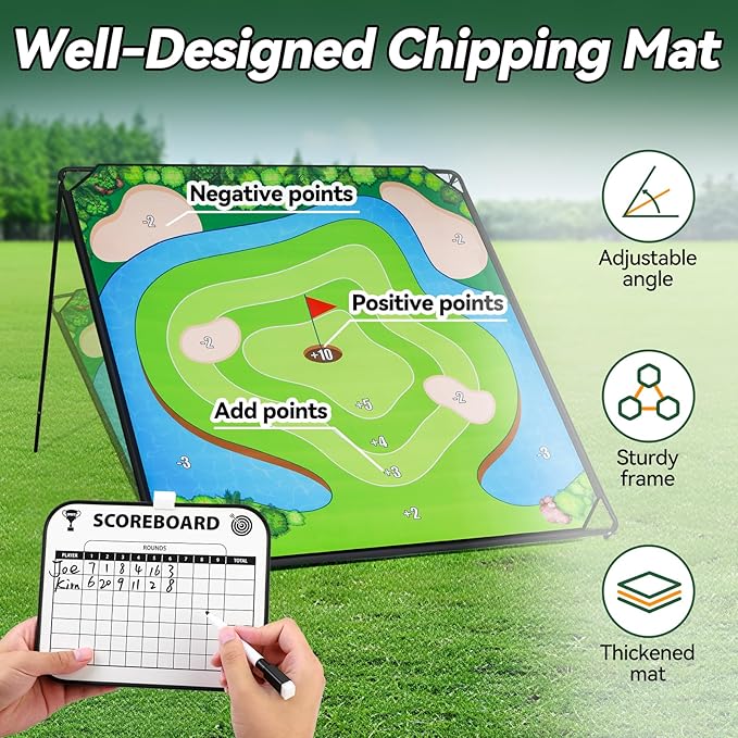 Liberry Golf Chipping Game with Large Chipping Mat, Upgraded Adjustable Golf Club, 25 Sticky Balls, Outdoor Indoor Sports Toy Gifts for Adults Kids, Family Yard Target Game