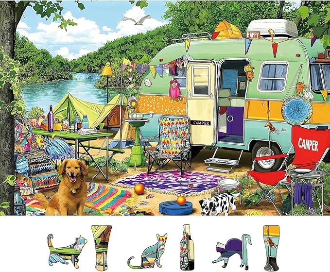 MINIWAN Puzzles for Adults 500 Pieces, Lakeside Camping Puzzle Challenging Jigsaw Puzzles Ideal for Relaxation and Family Fun, Finished Size is 23 x 15 inch