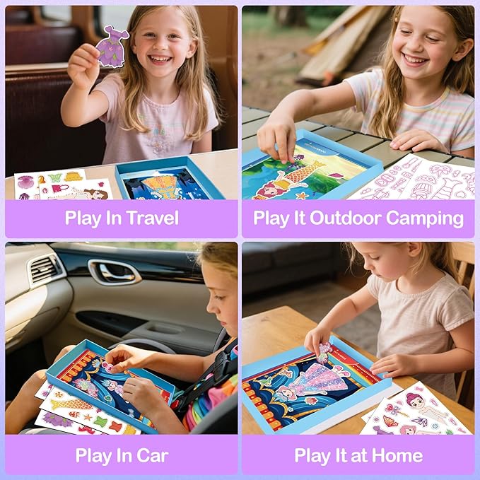 Magnetic Dress Up Dolls Girls, Princess Mermaid Fairy Ballerina Magnet Paper Dolls Kit with DIY Foil Art Craft Kit for Girls Age 4-7, Road Trip Airplane Car Activities Travel Toy Games Easter Gift