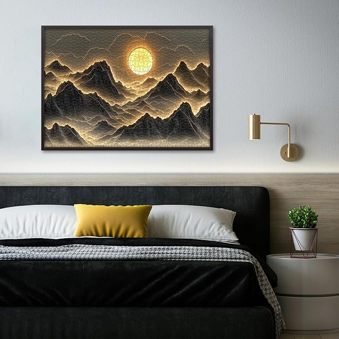 Golden Mountains Puzzles for Adults 1000 Pieces，Nature Sunset Landscape Jigsaw Puzzle，Impossible Challenging Scenic Puzzle, Scenery Home Wall Decor