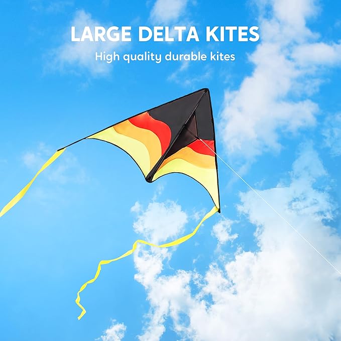 SYNCFUN Large Delta Kite Gradient Yellow– Easy to Fly for Kids and Adults, Beach Kite with 328 ft String for Outdoor Games and Activities