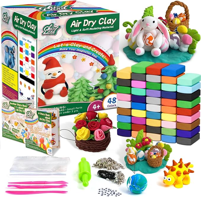 Chico Land Clay Kit - 48 Colors Air Dry Clay, Gift for Boys & Girls Age 4+ Year Old, DIY Model Modeling kit for Kids, with Sculpting Tools, Decoration Accessories, Kids Art Crafts