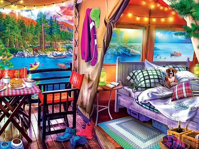 MasterPieces 300 Piece EZ Grip Jigsaw Puzzle - Glamping Style - 18"x24" - Jigsaw Puzzle with Vibrant Artwork and Durable Pieces - Fun Family Activity, Brain Challenge, and Educational Entertainment