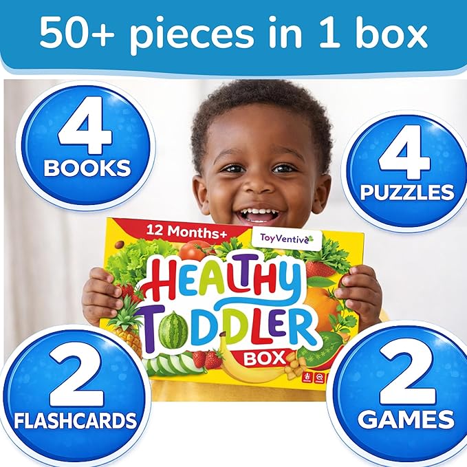 TOYVENTIVE Preschool Learning Activities, Montessori Toys for 1 Year Old, Toddler Toys 1-2, Learning Toys for 1 Year Old, Learning Toys for 2 Year Olds, Educational Flashcards, Food Toy Play Kit