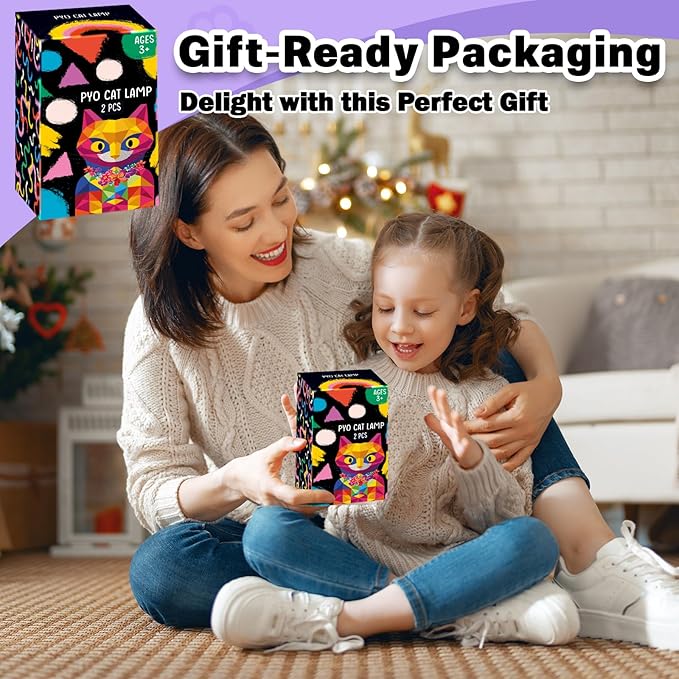 FUNZBO 2pcs Paint Your Own Cat Lamp - Easter Basket Stuffers, Arts and Crafts Supplies Painting Kits for Kids Teens, DIY Night Light Toy for Girls Boys Ages 3 4 5 6 7 8 9 10 11 12 13 Birthday Gifts