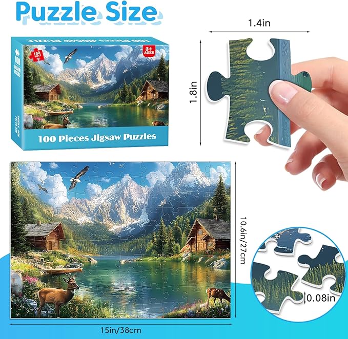 4-Packs 100 Piece Puzzles - Four Seasons Scenery Large Piece Puzzles for Senior Adults Kids Puzzle Ages 5-8 Jigsaw Puzzle for Kids Ages 4-6 6-8 8-10 Year Old Educational Toys for Girls Boys