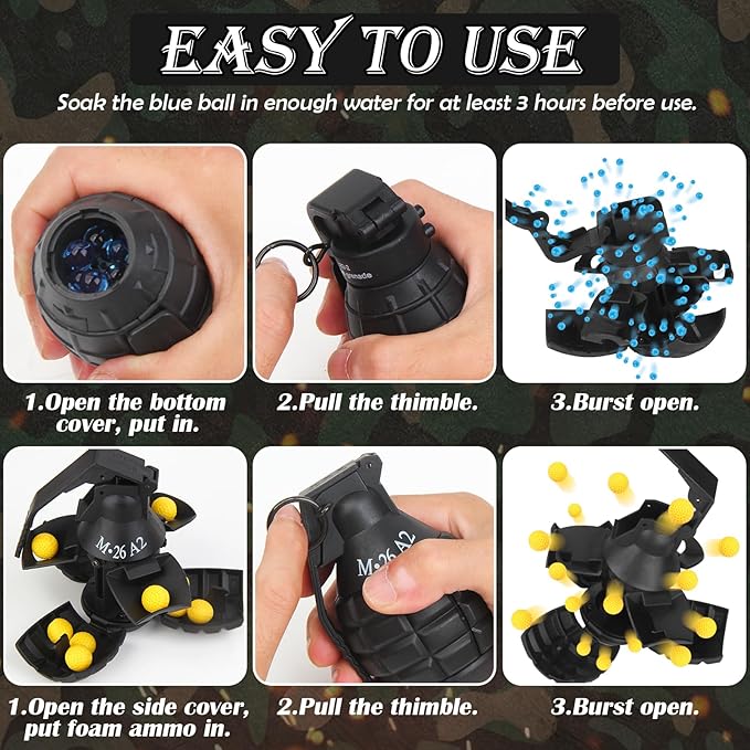 2Pcs Toy Hand Grenade for Tactical Game with 20 Round Ammo Model Battle Fake Grenade Toys for Outdoor Sport Role Play Prop Game,14+ and Adults,Black