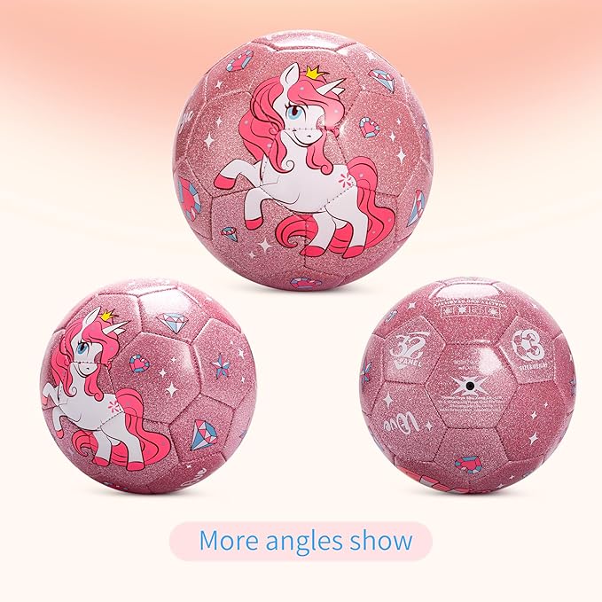 Soccer Ball Size 2 Size 3 Size 4 For Toddlers Kids Ages 1-3 3-8 8-12 - Glitter Unicorn Dinosaur Design - Sports & Outdoors Ball with Pump Deflated - Gift for Girls Boys Children Youth School Birthday
