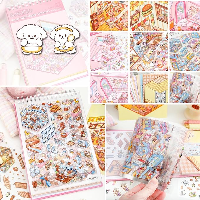 20 Sets 3D Sticker Scenes for Kids, Create Your Own Scene Sticker Book, Cute Kawaii Mini 3D Scene Stickers, Therapy Stickers for Stress Relief, Gifts for Holiday Christmas, Easter Basket Stuffers