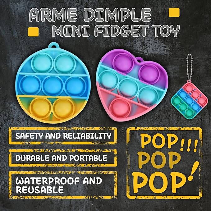 Arme 95Pcs Pop Fidget Toys，Party Favors Toddler Toys Pop Fidget Keychain Mini Fidget Toys Bulk Sensory Toys Stress Toy, Party Fidget Pack Popper Toy Gift for Girls Boys
