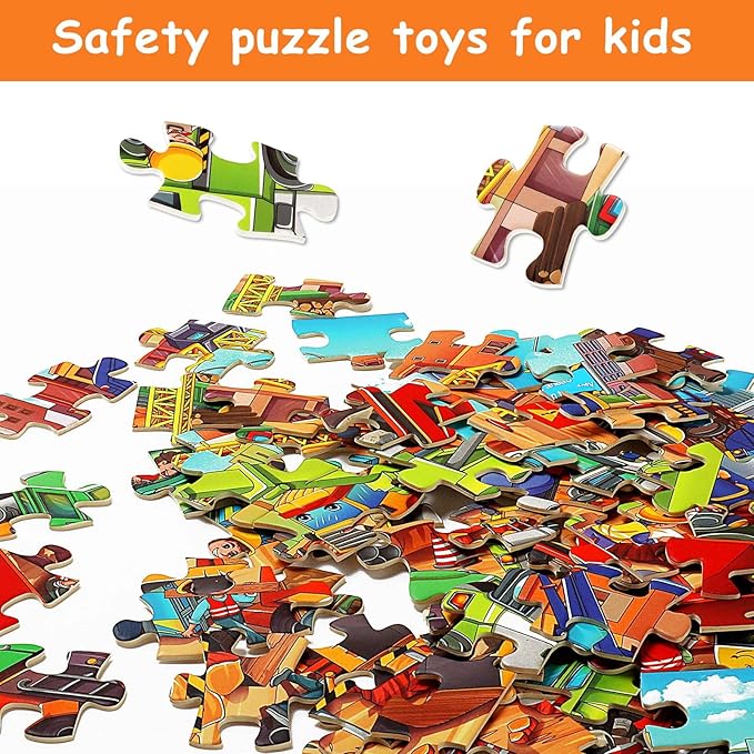 100 Pieces Puzzles for Kids Ages 6-8 8-10 Year Old Toddler Jigsaw Puzzle for Ages 4-6 Construction Engineering Vehicle Puzzles Educational Toys Gift for Children Boys Girls Ages 4-10
