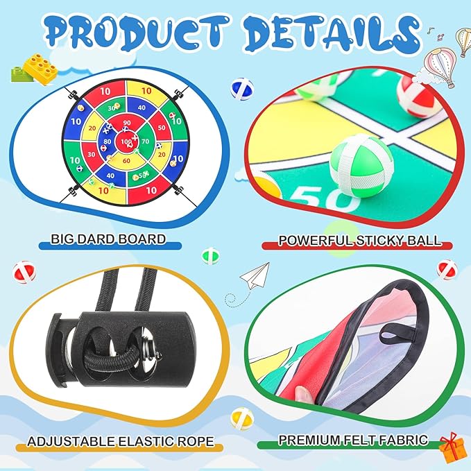 29" Trampoline Dart Board Game Accessories, Trampoline Toss Game Dartboard with 20 Sticky Balls, Indoor & Outdoor, Sport Fun Party Play Toys for Birthday Gifts