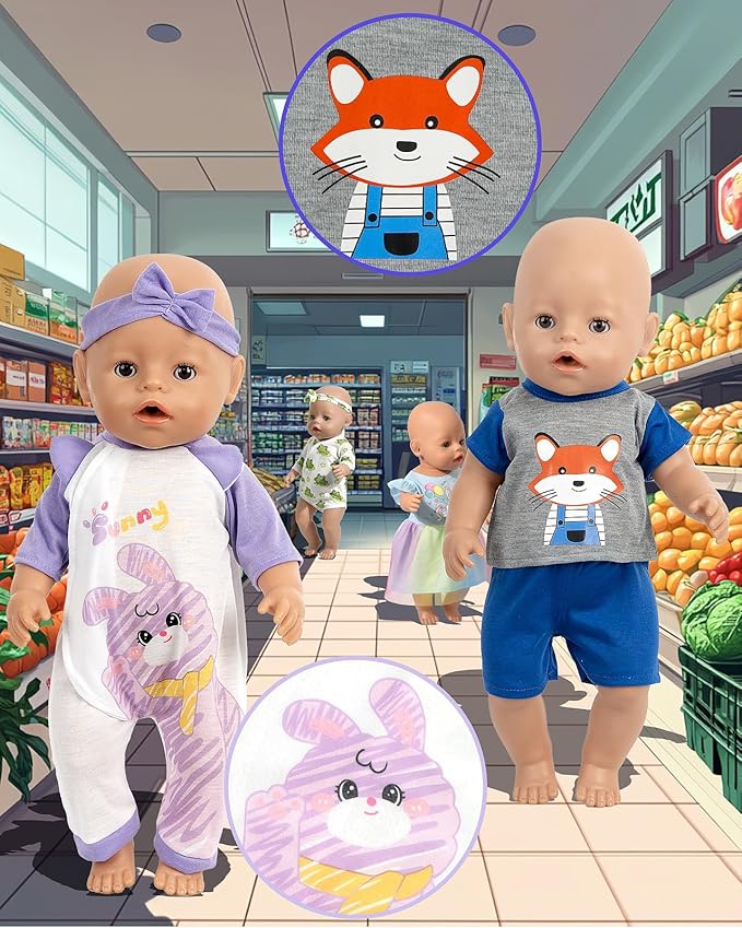 ARTST Baby Doll Clothes, 8 Set 14-16 inch Baby Doll Accessories Outfit Pajamas with Headbands Valentine's Gift for 43cm New Born, 15 inch Bitty,16 inch Boys(NO Doll)