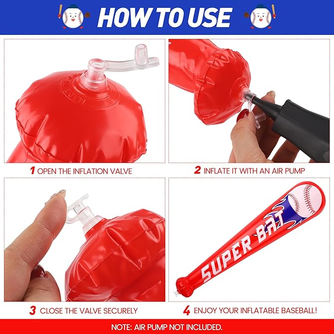 Fovths 18 Pieces Inflatable Baseball Bats, 22 Inch Blow Up Baseball Bat Inflates, Sports Theme Party Supplies for Summer Pool, Birthday Party Favors, Sports Carnival Decorations Prizes