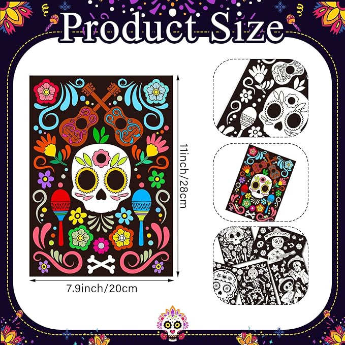 Zhanmai 30 Pcs Color Your Own Funny Day of the Dead Posters DIY Happy Day of the Dead Crafts Bulk Color Your Own Poster DIY Crafts for Party Holiday School Activities