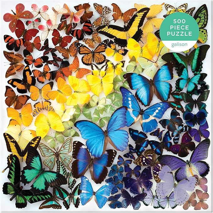 Galison Rainbow Butterflies Jigsaw Puzzle, 500 Pieces, 20”x20” – Features an Array of Butterflies in a Mesmerizing Rainbow of Color – Challenging, Perfect for Family Fun – Fun Indoor Activity