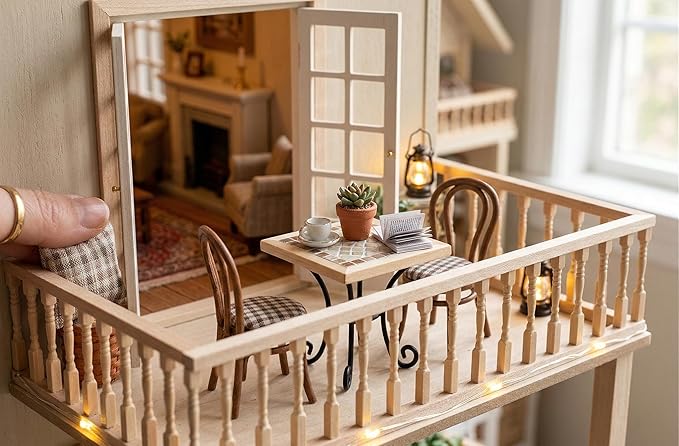 2PCS Dollhouse Railing Miniature Furniture - 1:12 Scale Wooden Stair woodHandrail Kit for DIY Fairy Doll House Accessories Victorian Dollhouse Micro Handrail