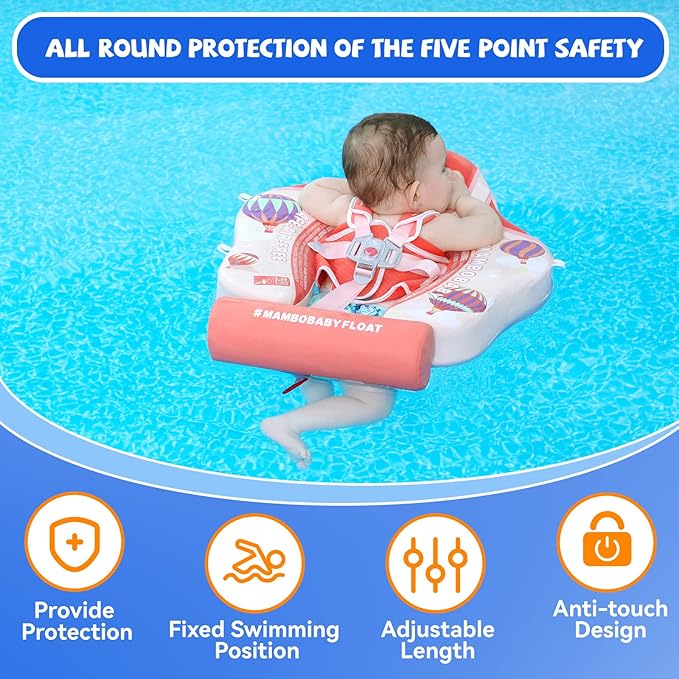 Mambobaby Baby Swim Float with Canopy Non-Inflatable Infant Pool Float with Tail 3-24 Months Avoid Flip Solid Skin-Friendly Material for Toddler Boys Girls