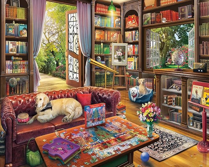 White Mountain 1000 Piece Jigsaw Puzzle Cozy Book Lover Puzzles with Large Pieces for Adults and Family 24"x30" - Puzzle Library