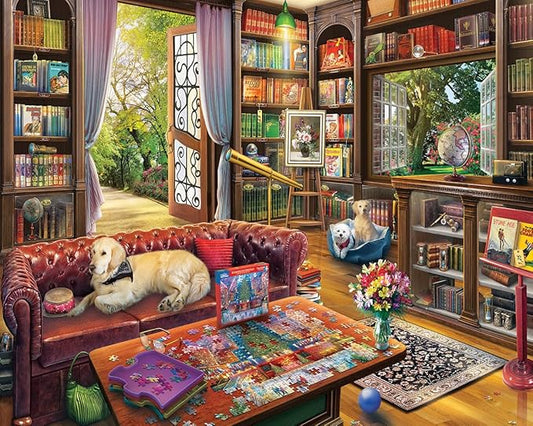 White Mountain 1000 Piece Jigsaw Puzzle Cozy Book Lover Puzzles with Large Pieces for Adults and Family 24"x30" - Puzzle Library