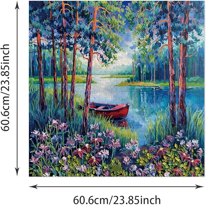 Puzzle for Adults 1024 Pieces,Forest Lake Red Boat Puzzle, Challening Impossible Difficult Hard Fun 1024 Pieces Jigsaw Puzzles for Adults