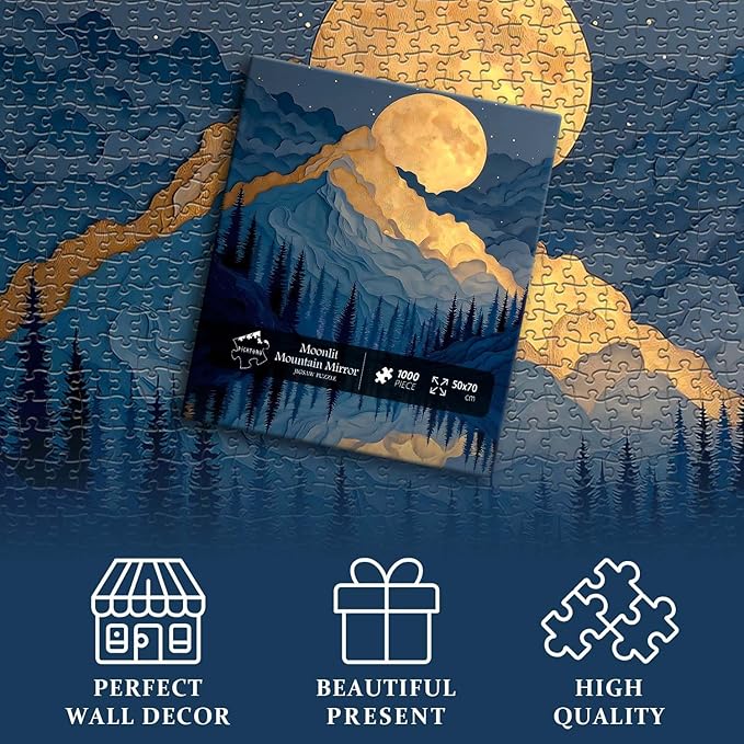 Mountain Puzzles for Adults 1000 Piece, Nature Puzzle Features Forest Tree Moon Grand Canyon, Landscape Scenic Paper Cut Art Challenge Jigsaw Puzzle