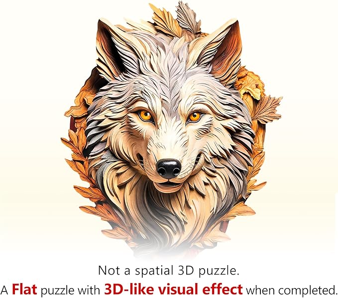 Wooden Puzzles for Adults, Eternal Wolf Jigsaw Puzzles, 135 Piece Unique Shaped Puzzle, Animal Shape Puzzle, Gifts for Adults/Friends/Family, Family Game，Wall Decor(11.4 * 9.3in)