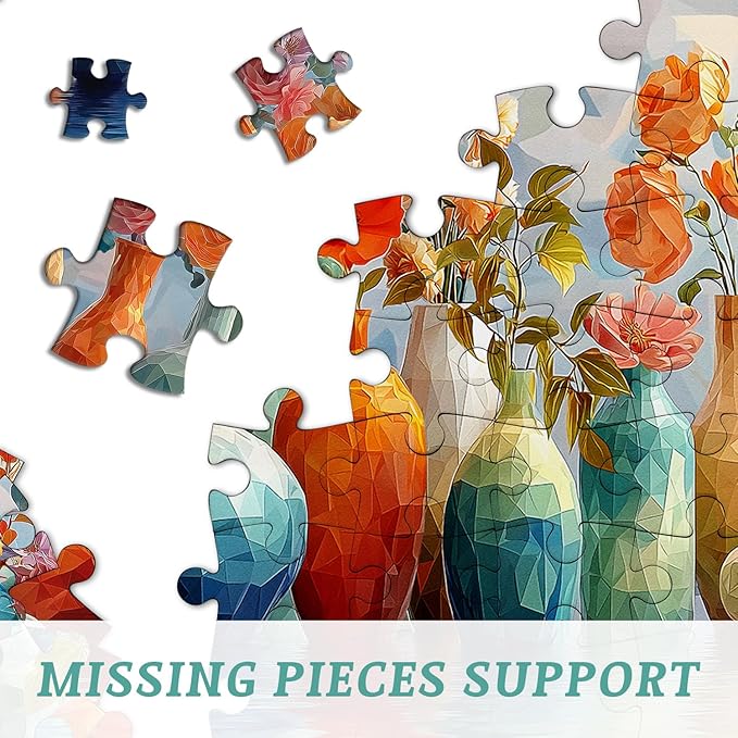 Colorful Wildflower Puzzle for Adults 1000 Pieces, Larkipuzz Difficult Flower Plant Jigsaw Puzzle Rainbow Art, Hard Challenging Gradient Floral Vase Art Theme as Home Decor