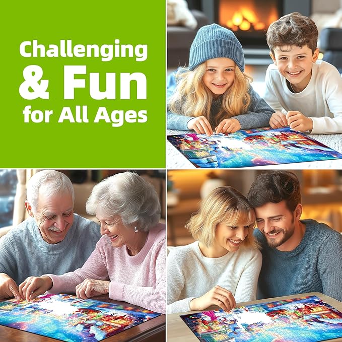 Christmas Village Puzzle for Adults 1000 Pieces, Northern Lights and Santa Snowy Jigsaw Puzzles No Dust with Snowman Holiday Party Family Fun Decor (27.5" x 19.7")