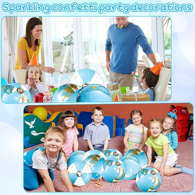 12 Pcs 16 Inch Inflatable Beach Balls Bulk Jumbo Pastel Inflatable Decorated Ball with Macaron Color PVC Party Ornaments for Summer Birthday Party Decoration (Blue)