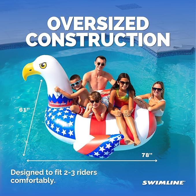 SWIMLINE ORIGINAL 90700 Patriotic Americana Eagle Pool Float | Oversized Ride-On Raft with Stable Design | Lounge Floatie Ideal for Summer Gatherings & Poolside Relaxation