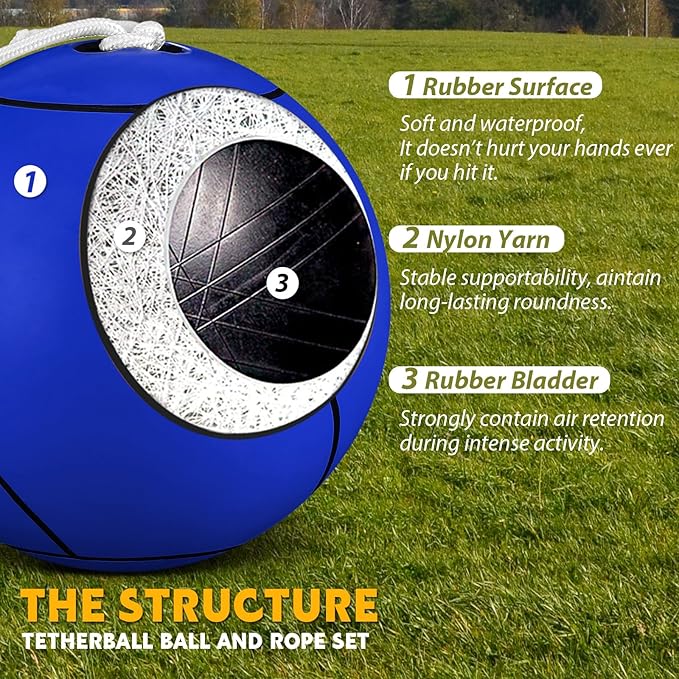 Shappy Tetherball Soft Tether Balls and Rope Set Game Replacement Tetherball Set Rubber Tether Ball Equipment for Kids Adults Indoor Outdoor Playground Yard Backyard Play