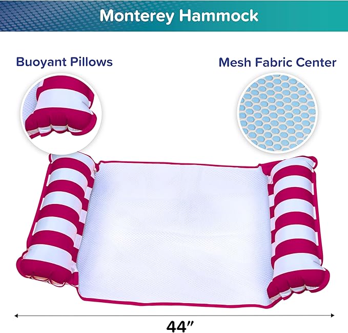 Aqua Original 4-in-1 Monterey Hammock Pool Float & Water Hammock– Multi-Purpose, Inflatable Pool Floats for Adults – Patented Thick, Non-Stick PVC Material – Burgundy