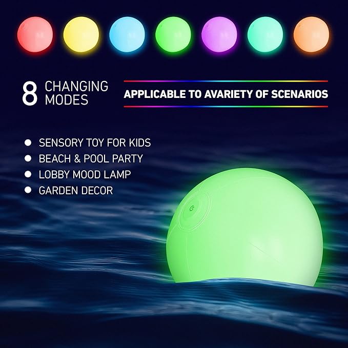 Pool Toys - 16" Light Up Beach Ball, 1/2/4 Pack Glow in The Dark Balls with 8 LED Modes, Pool Games for Adults, Teens and Kids, LED Ball for Outdoor or Indoor Activities