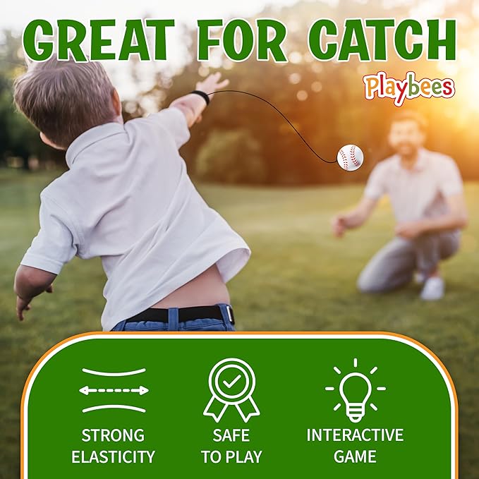 Playbees Reactive Practice Baseballs on Elastic Cord Perfect for Training, Fun Outdoor Activities for Spring Training, Fun Outdoor Activity for Kids, Boy or Girl, Party Favor (6 Pack)